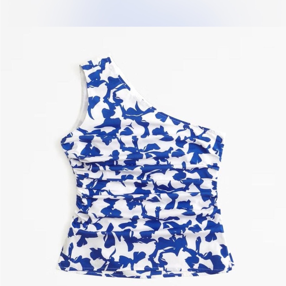 Abercrombie & Fitch Blue and White One-Shoulder Blouse